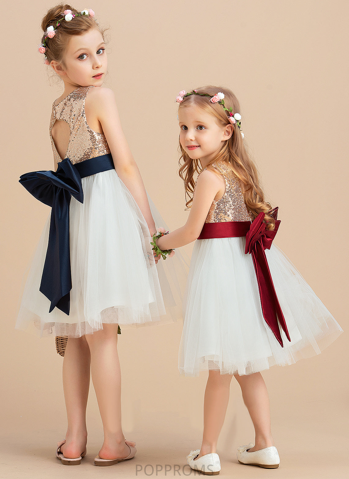 With sash) Neck A-Line Sleeveless Dress Satin/Tulle/Sequined Knee-length Girl (Undetachable Flower Girl Dresses Scoop Flower Shyanne Sequins/Bow(s) -