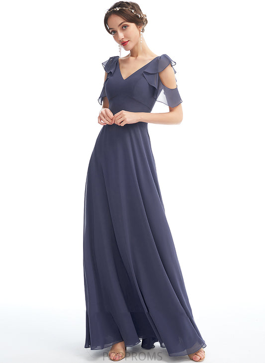 Silhouette Length Ruffle V-neck Neckline Embellishment Fabric Floor-Length A-Line Katharine Floor Length A-Line/Princess Bridesmaid Dresses