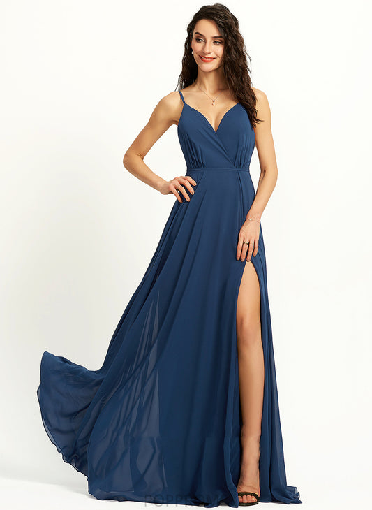 With A-Line Prom Dresses Split Floor-Length V-neck Sally Front