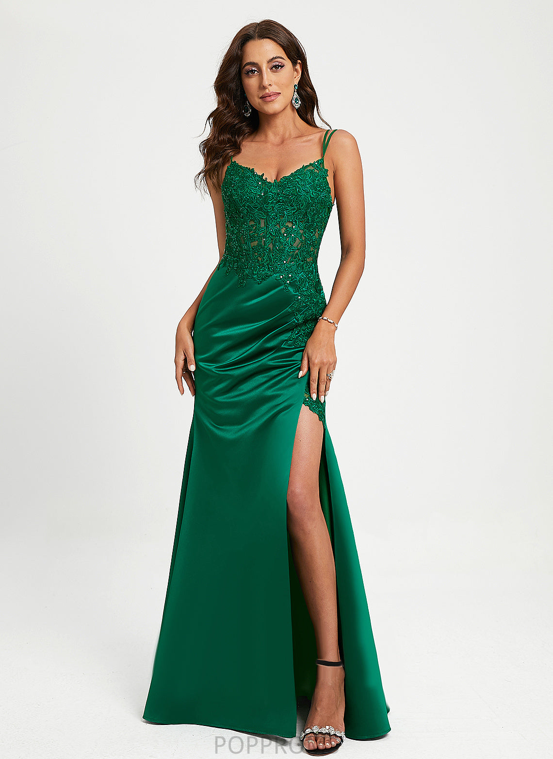 Prom Dresses Kassidy Floor-Length Lace V-neck Satin With Sequins Sheath/Column