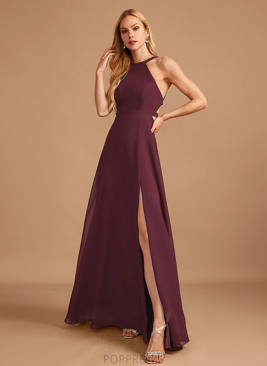 Fabric Floor-Length Silhouette A-Line Length HighNeck Embellishment SplitFront Neckline Evangeline Spaghetti Staps Natural Waist Bridesmaid Dresses