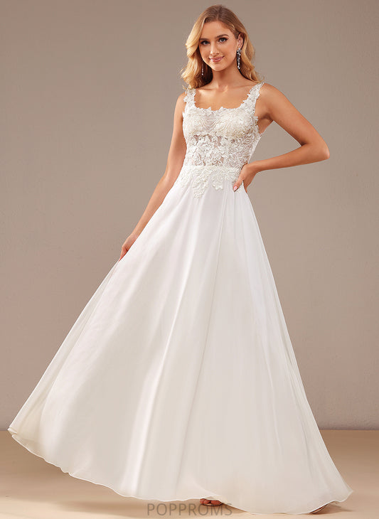 Dress Sequins With Wedding A-Line Square Jaelyn Floor-Length Chiffon Lace Wedding Dresses