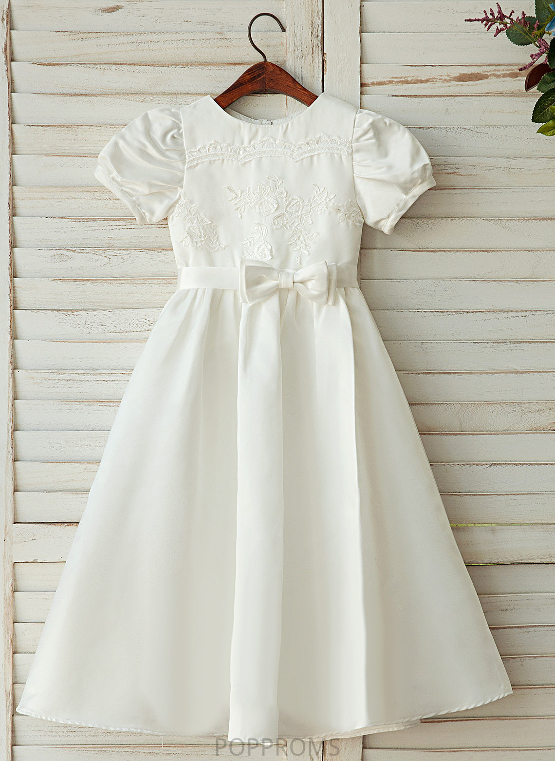 A-Line Flower Ankle-length Neck Dress Girl Short Satin/Lace Scoop - Flower Girl Dresses Sleeves Annabelle