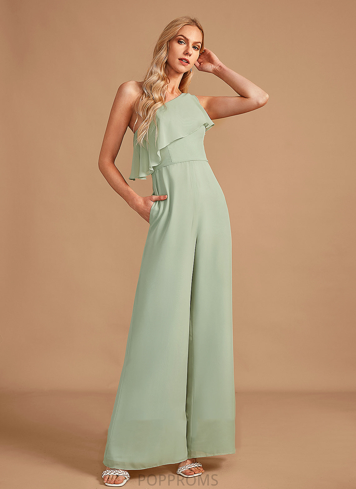 Floor-Length Neckline Fabric Straps One-Shoulder Ruffle Embellishment Length Jaycee Off The Shoulder Spandex Sleeveless Bridesmaid Dresses