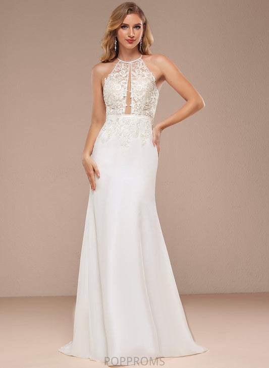 Wedding Dress Trumpet/Mermaid Halter Train Lace Sweep Wedding Dresses Shirley Chiffon With Sequins