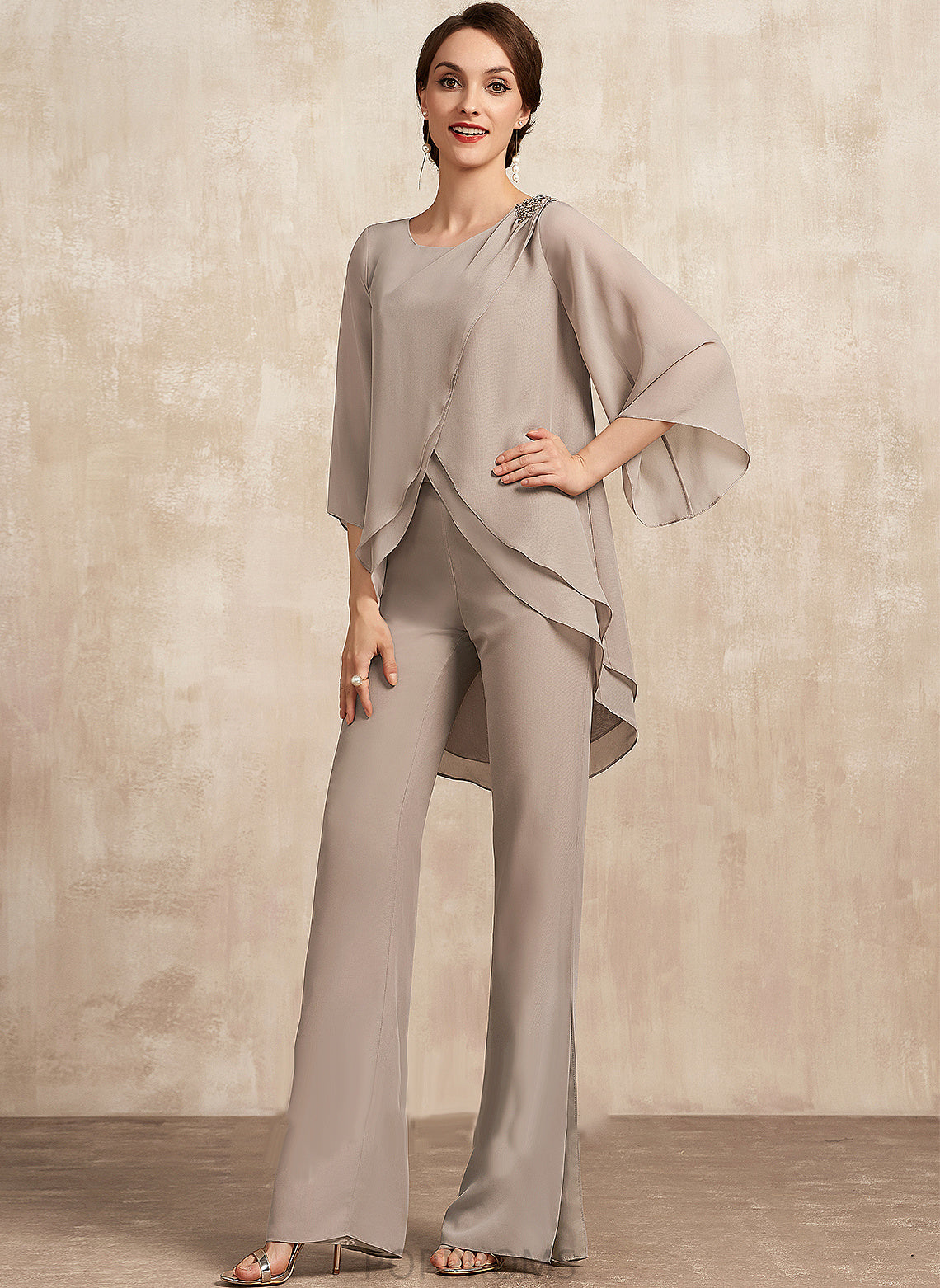 Scoop the Chiffon Bride Dress Jumpsuit/Pantsuit Mother Mother of the Bride Dresses Floor-Length of Eve Neck