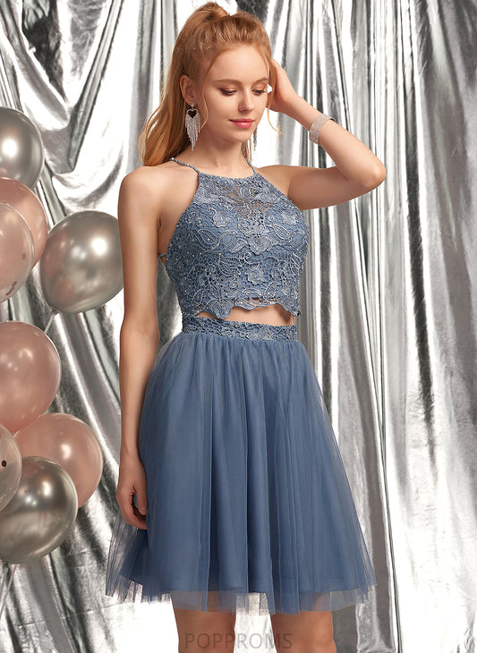 Tulle Sequins Neck Beading A-Line Scoop Short/Mini With Prom Dresses Aleah