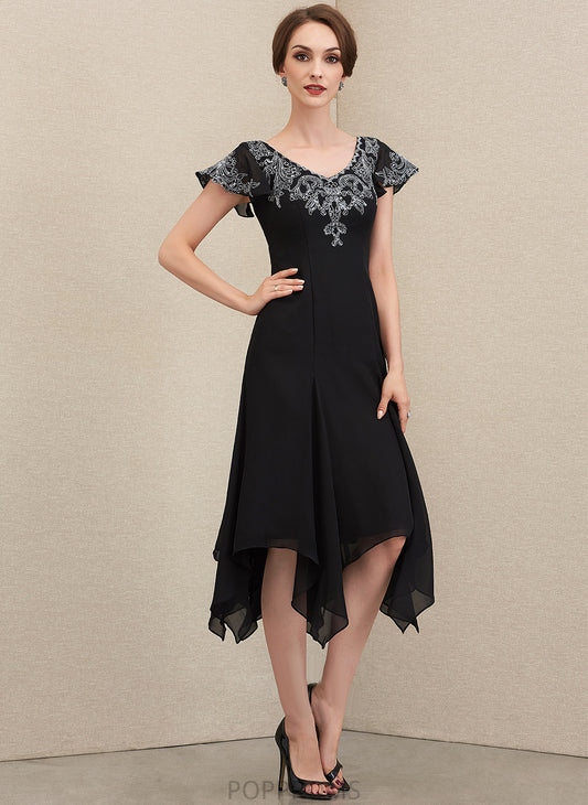 Dress Mother of the Bride Dresses A-Line Chiffon Bride Lace the With of V-neck Tea-Length Sequins Mother Katrina