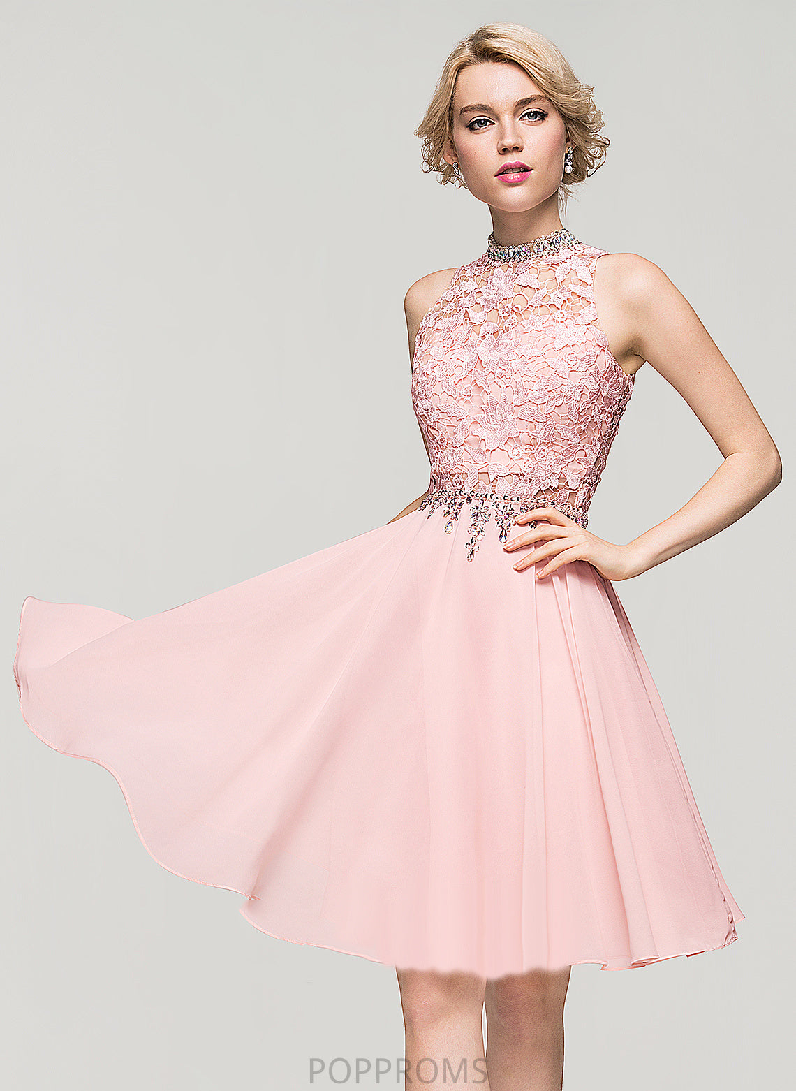 Lace Sequins Homecoming Dresses Knee-Length Neck Chiffon Jess High Dress Beading Homecoming With A-Line