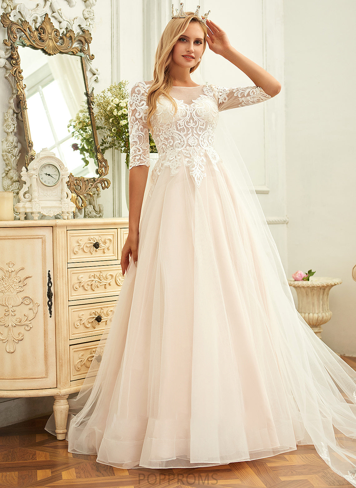 Giovanna Lace Neck Dress Sweep Wedding Dresses Ball-Gown/Princess Wedding Tulle Train Scoop