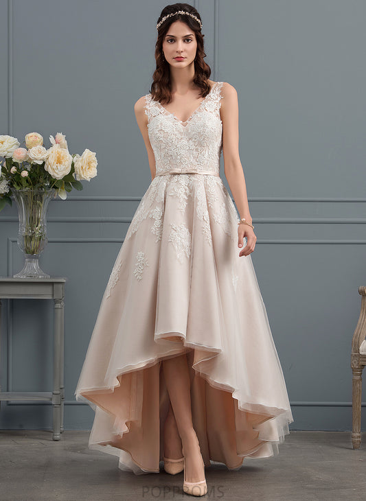 Sylvia Wedding Wedding Dresses Dress Lace V-neck A-Line Tulle With Asymmetrical Bow(s)