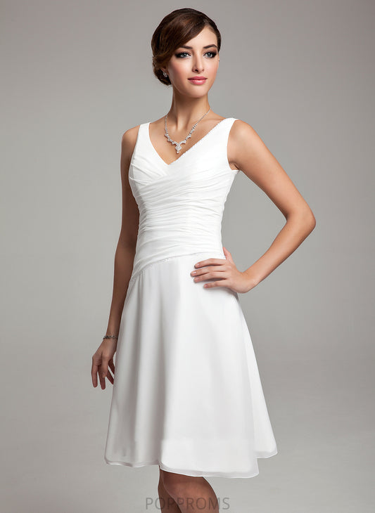 Wedding Dress Knee-Length Sequins V-neck With Ruffle Wedding Dresses Clarissa A-Line Beading Chiffon