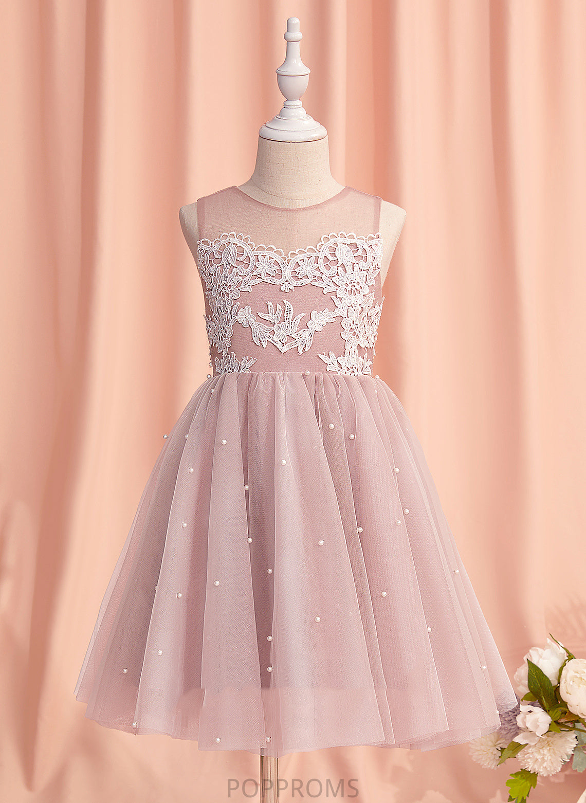 With Neck A-Line Flower Girl Dresses Sleeveless Scoop Lace/Beading Amani Flower Tulle Knee-length Girl - Dress