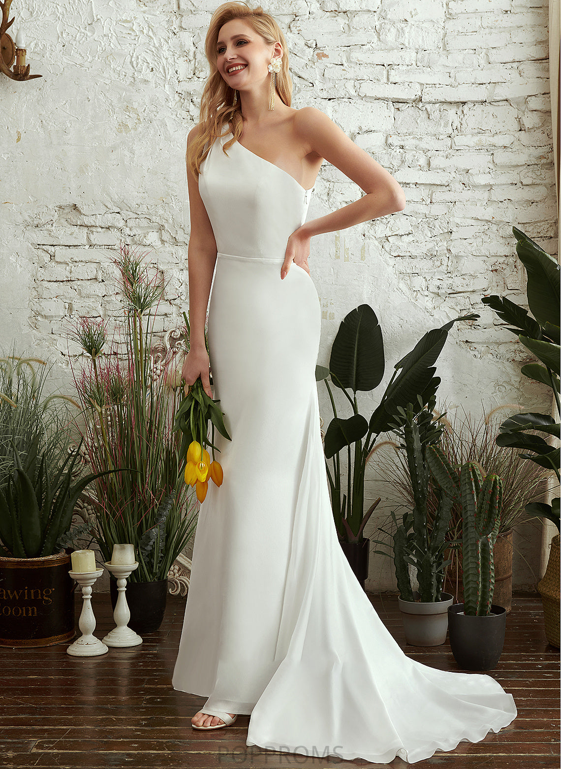 Sweep Dress One-Shoulder Wedding Dresses Kay Trumpet/Mermaid Wedding Train