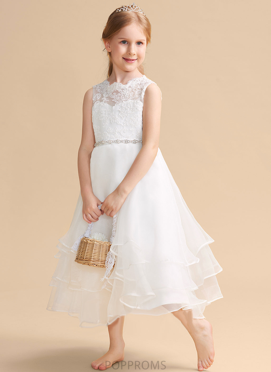 Neck Giuliana Sleeveless Tea-length Dress A-Line Girl Flower Scoop - With Organza/Lace Flower Girl Dresses Beading/Rhinestone