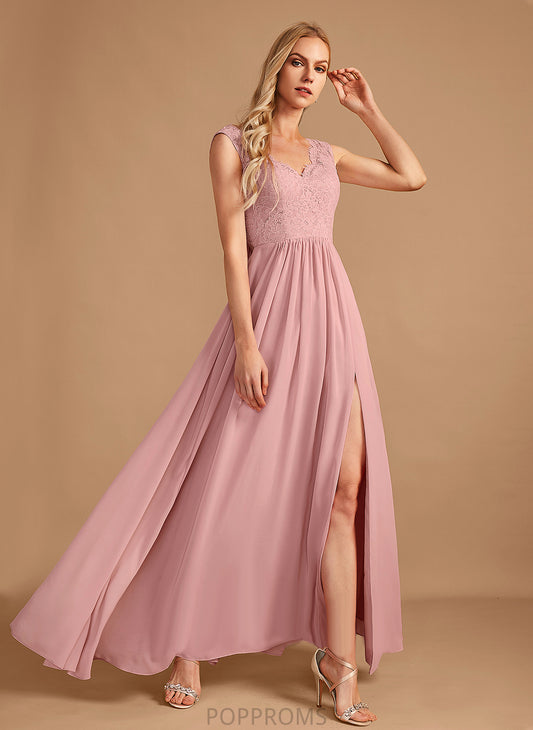 SplitFront Floor-Length Length A-Line V-neck Pockets Fabric Neckline Silhouette Embellishment Patricia Sleeveless Bridesmaid Dresses