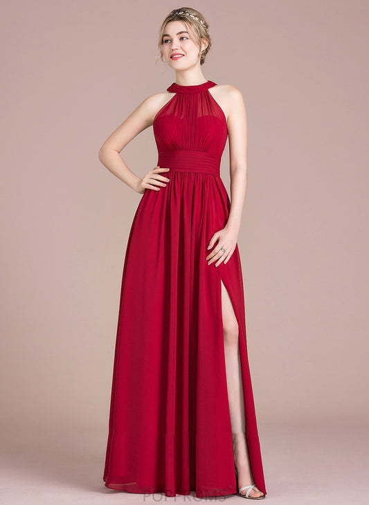 With Ruffle Bow(s) Prom Dresses A-Line Front Floor-Length Neck Scoop Chiffon Valeria Split