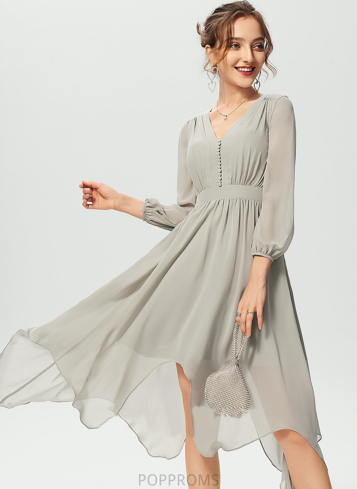 Cocktail With V-neck Cocktail Dresses Dress A-Line Ruffle Lilliana Chiffon Asymmetrical