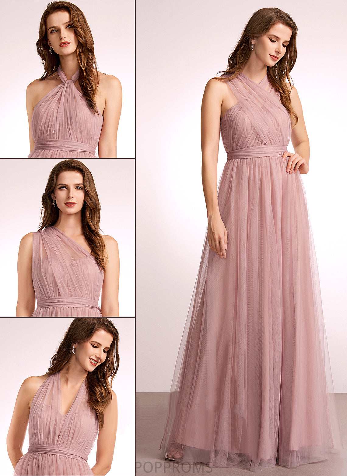 Floor-Length Tulle Neckline Off-the-Shoulder Fabric Length One-Shoulder Silhouette A-Line V-neck Straps Kristina Bridesmaid Dresses