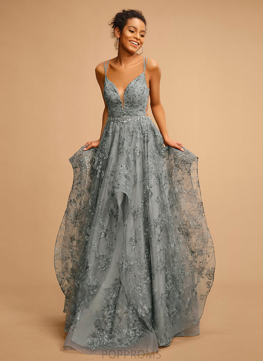 Lace Floor-Length Prom Dresses Tulle V-neck Ball-Gown/Princess Amya