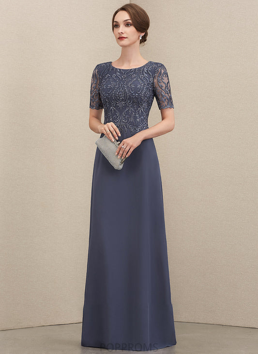 Mother Floor-Length the Lace Neck Dress Mother of the Bride Dresses Amaya Chiffon Scoop of A-Line Bride