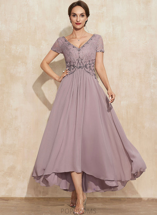 of Mother of the Bride Dresses Mother V-neck the Lace Beading Dress Asymmetrical A-Line Chiffon Bride Elaine With