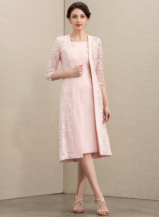 of Neck Stretch Knee-Length Lace the Mother Tia Bride Mother of the Bride Dresses Crepe Scoop Dress Sheath/Column