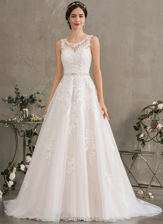 Tulle Neck Wedding Lace Court Sequins Amari Wedding Dresses Beading Ball-Gown/Princess Dress Scoop With Train