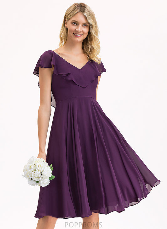 With Ruffles Chiffon Cascading Dress Knee-Length A-Line Cocktail Dresses Cocktail V-neck Georgia