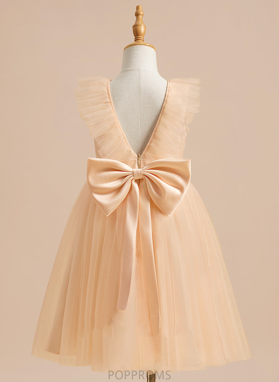 Sleeveless - Girl Bow(s) Tulle Flower Girl Dresses Dress Neck Scoop Flower Knee-length With Hedda A-Line