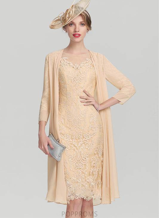 Knee-Length Mother of the Bride Dresses Lace With of Beading Mother Scoop Bride Sequins Neck Marley Dress the Sheath/Column