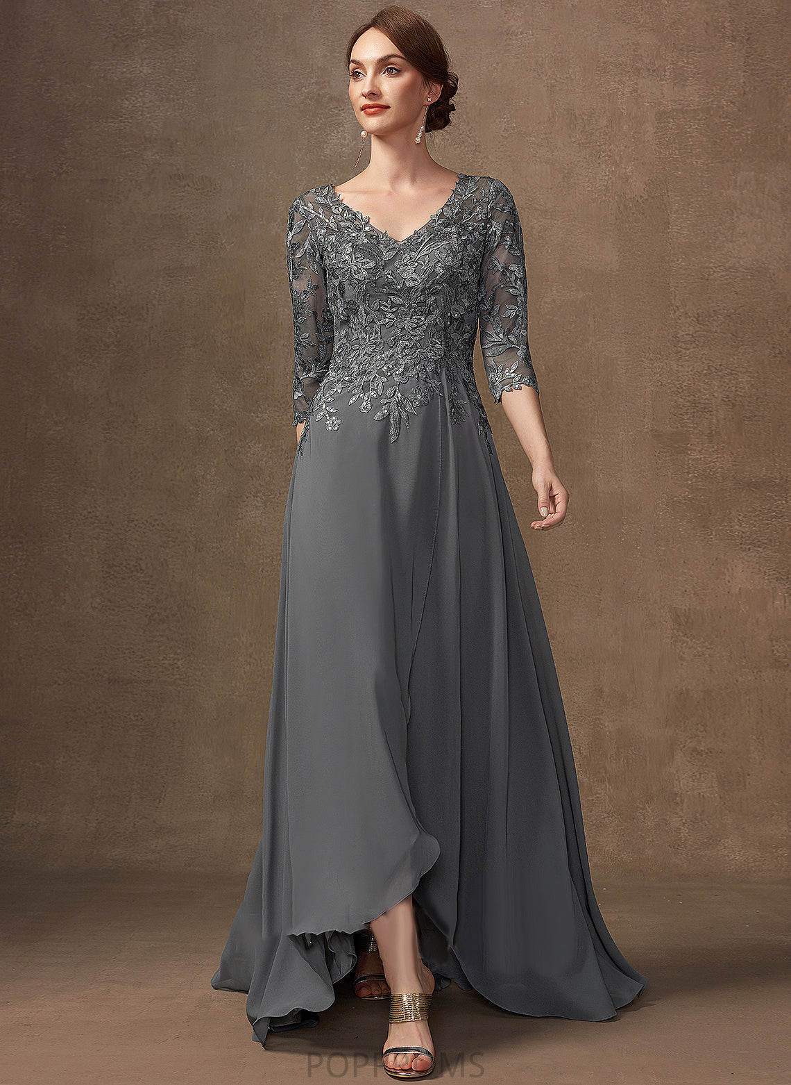 Chiffon Sequins of Dress the With A-Line Mother V-neck Bride Lace Charlize Asymmetrical Mother of the Bride Dresses