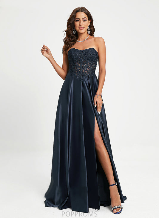 Sweep Train Nylah With A-Line Lace Satin Prom Dresses Sweetheart