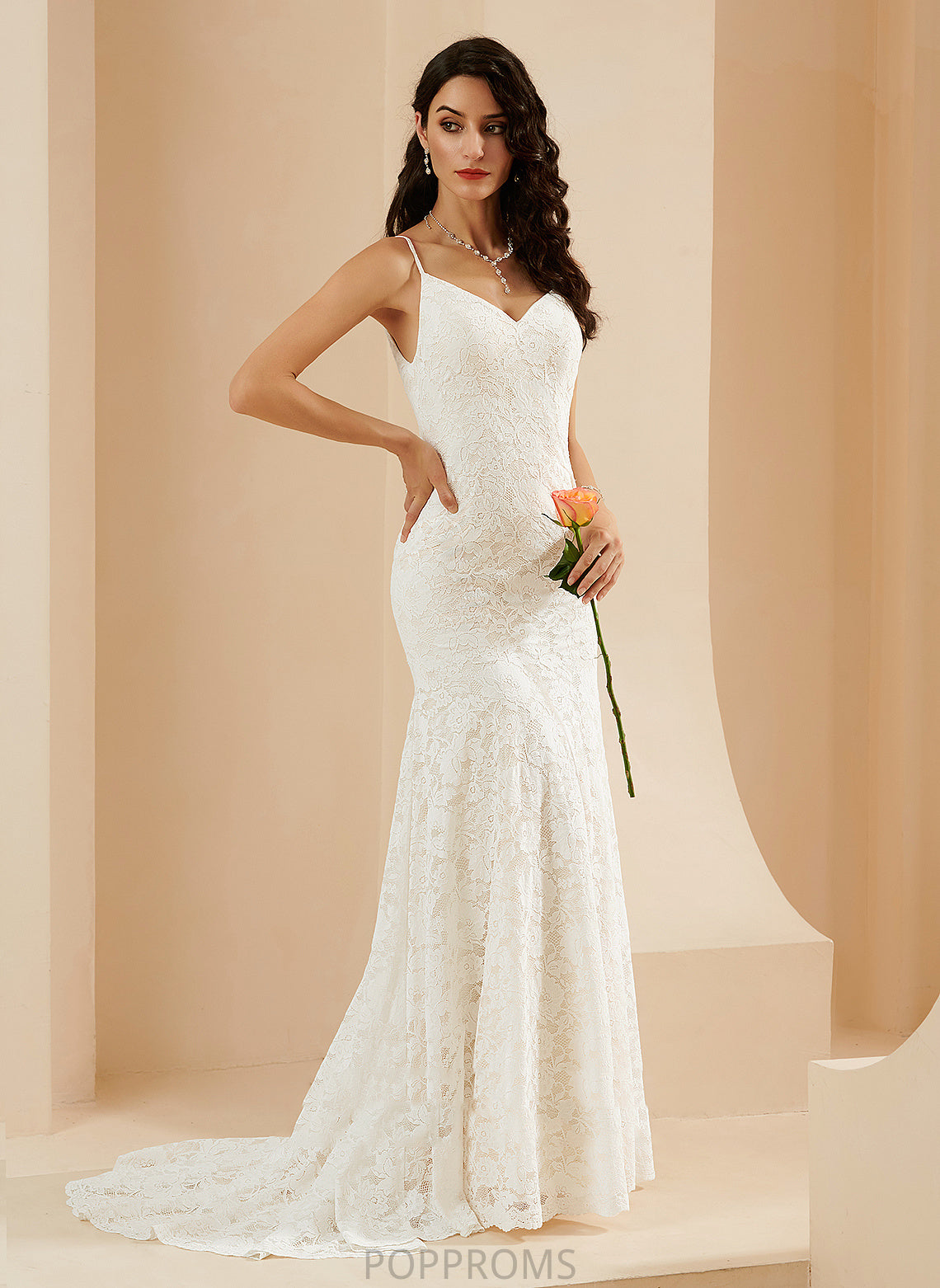 Court Lace V-neck Trumpet/Mermaid Wedding Noelle Train Dress Wedding Dresses