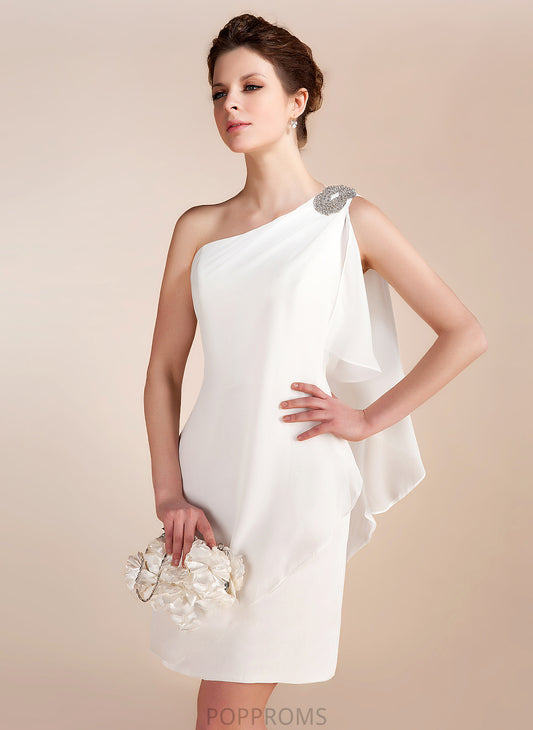 Wedding With Beading Wedding Dresses One-Shoulder Kianna Cascading Short/Mini Dress Chiffon Sheath/Column Ruffles