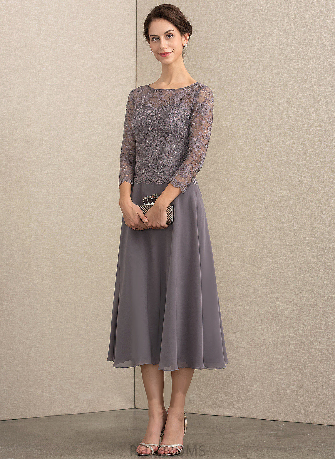 Chiffon Lace Presley Tea-Length A-Line Neck Bride Scoop Sequins the With Dress Mother Mother of the Bride Dresses of