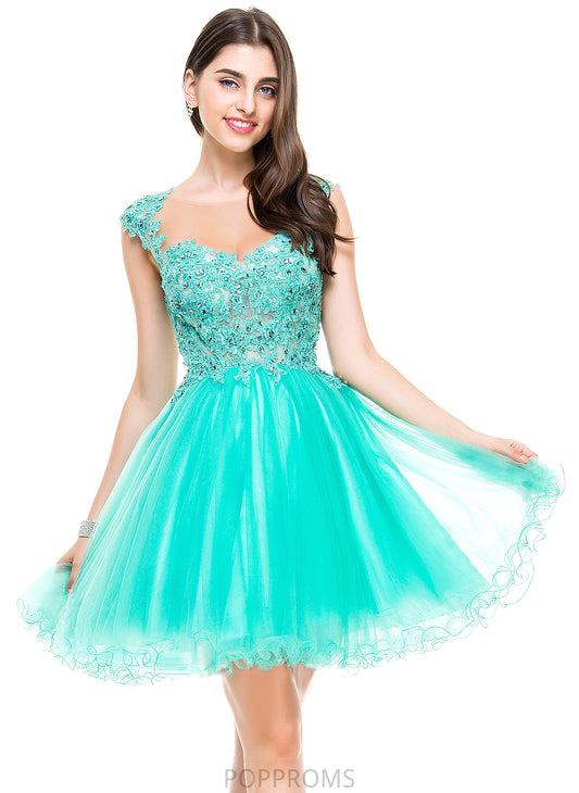 Beading Homecoming Lace Homecoming Dresses Sequins Appliques Tulle Roselyn A-Line Sweetheart Short/Mini Dress With