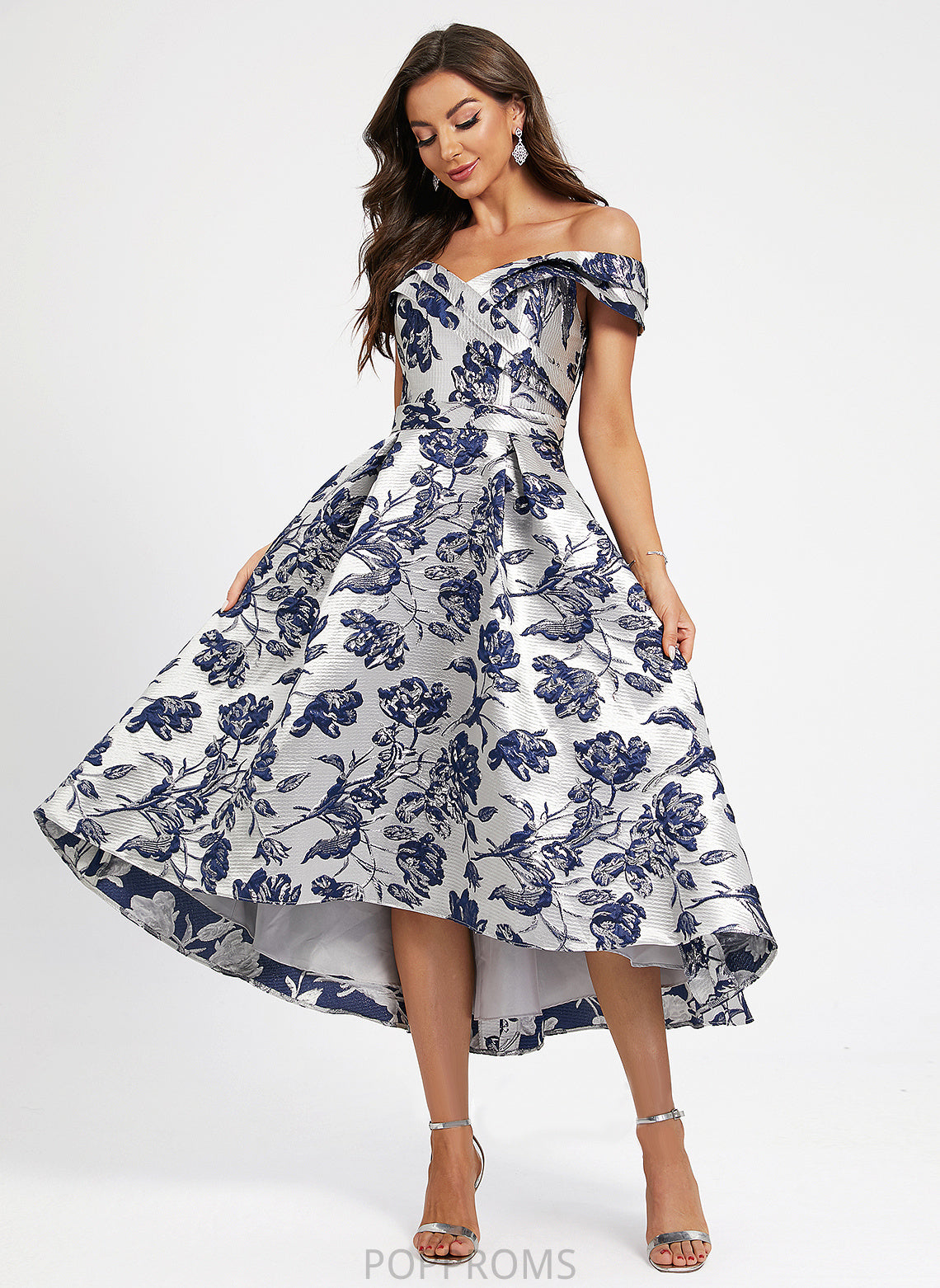 Asymmetrical Satin With Dress A-Line Flower(s) Off-the-Shoulder Lilah Cocktail Cocktail Dresses