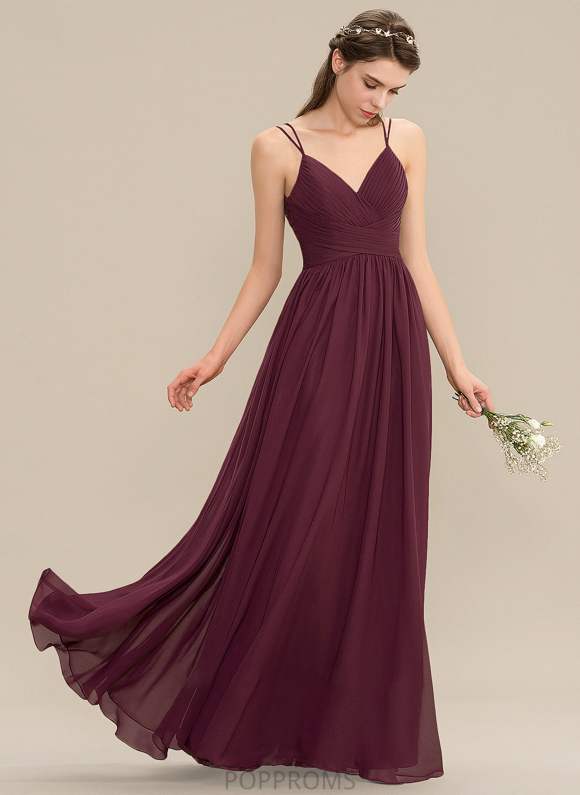 Floor-Length A-Line V-neck Embellishment Length Ruffle Neckline Silhouette Fabric Mila Sleeveless Floor Length Bridesmaid Dresses