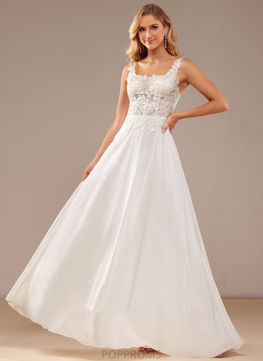 Sequins Chiffon Lace Neckline Floor-Length Wedding Dresses Lace Wedding Square Dress With A-Line Alondra