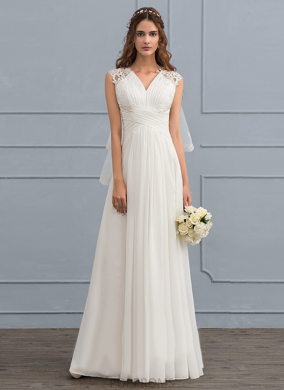 Wedding A-Line With Floor-Length Lace Chiffon Joanna Dress Wedding Dresses Ruffle Sweetheart