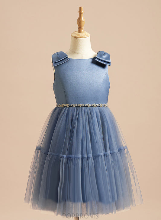 Alia Flower Girl Dresses Girl Dress A-Line Knee-length With Scoop Flower Sleeveless Neck - Satin/Tulle Beading/Bow(s)