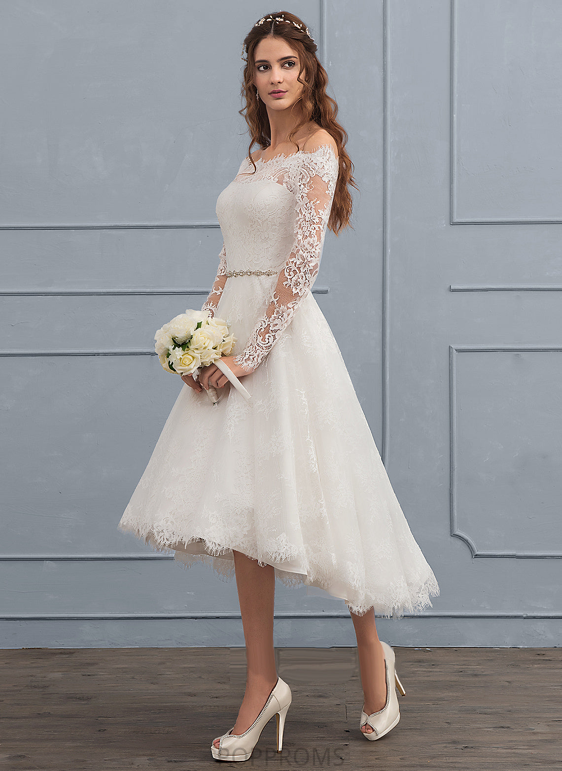 Dress Off-the-Shoulder Wedding Dresses Lace Dayana A-Line Beading With Wedding Asymmetrical