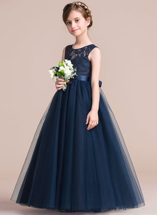 Ursula Ball-Gown/PrincessScoopNeckFloor-LengthTulleJuniorBridesmaidDressWithSash#126265 Junior Bridesmaid Dresses