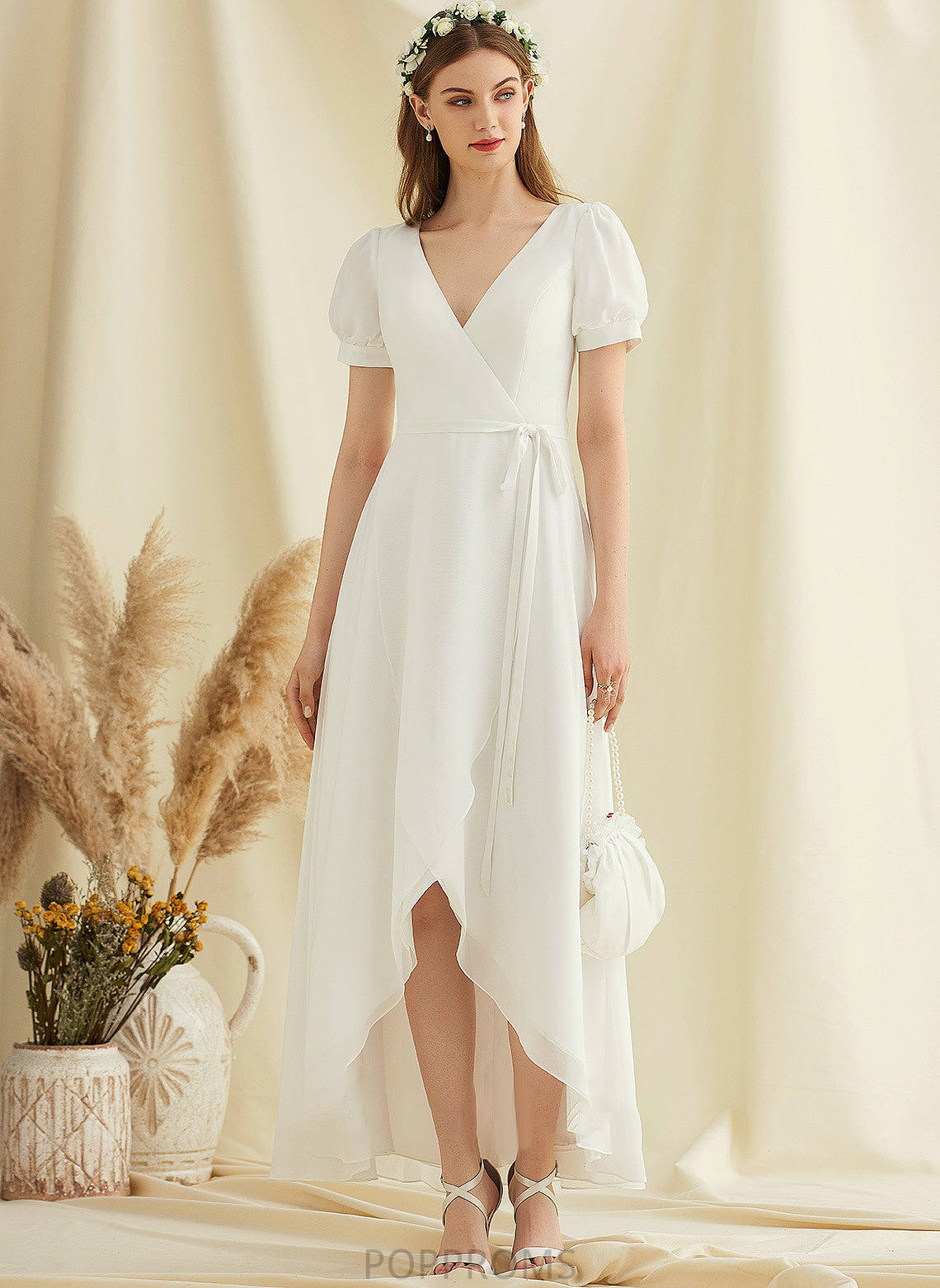 Wedding Dress A-Line V-neck Chiffon Wedding Dresses Asymmetrical Nydia