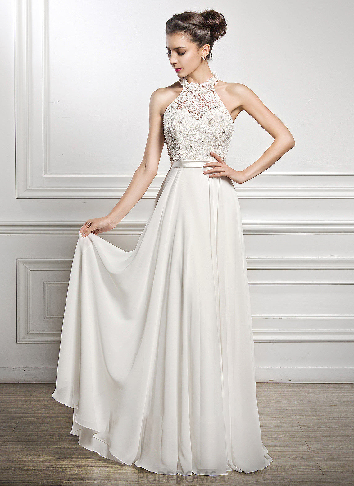 Wedding Makayla Dress Beading Chiffon Wedding Dresses Neck Sequins A-Line Scoop With Floor-Length