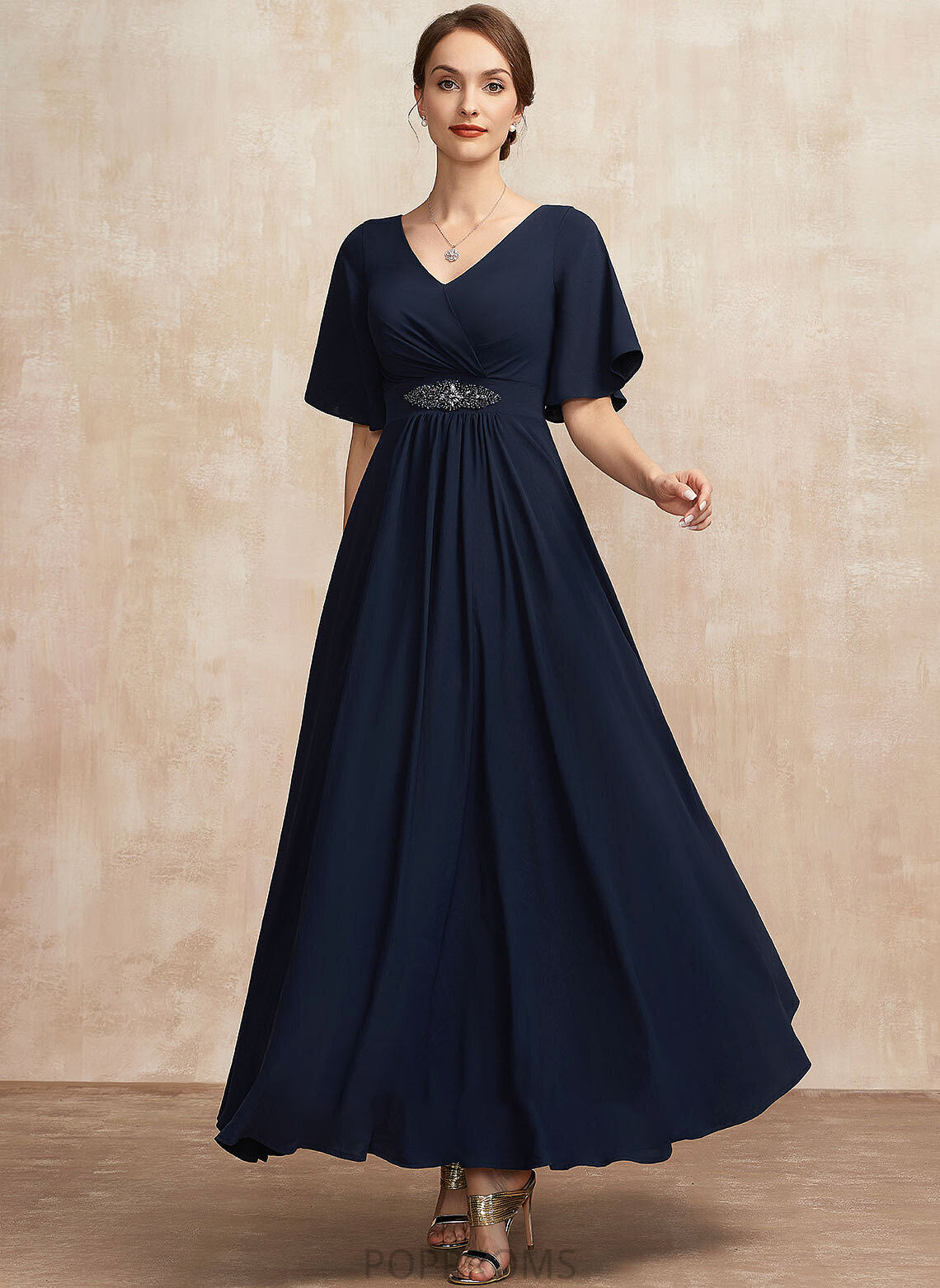 Ruffle Ankle-Length Bride With of V-neck Mother the A-Line Jamiya Mother of the Bride Dresses Dress