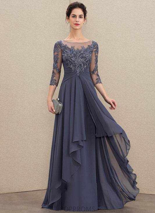 the Mother of the Bride Dresses Chiffon Mother A-Line Neck Bride With Ashly Lace Ruffles Dress Scoop Floor-Length of Cascading