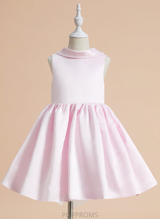 A-Line - Knee-length Girl Scoop Flower Girl Dresses Dress Satin Neck Flower Beading/Bow(s) Sleeveless With Erica