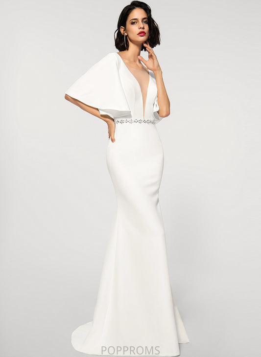 Sweep Elizabeth Dress Crepe Stretch With V-neck Trumpet/Mermaid Wedding Train Beading Wedding Dresses